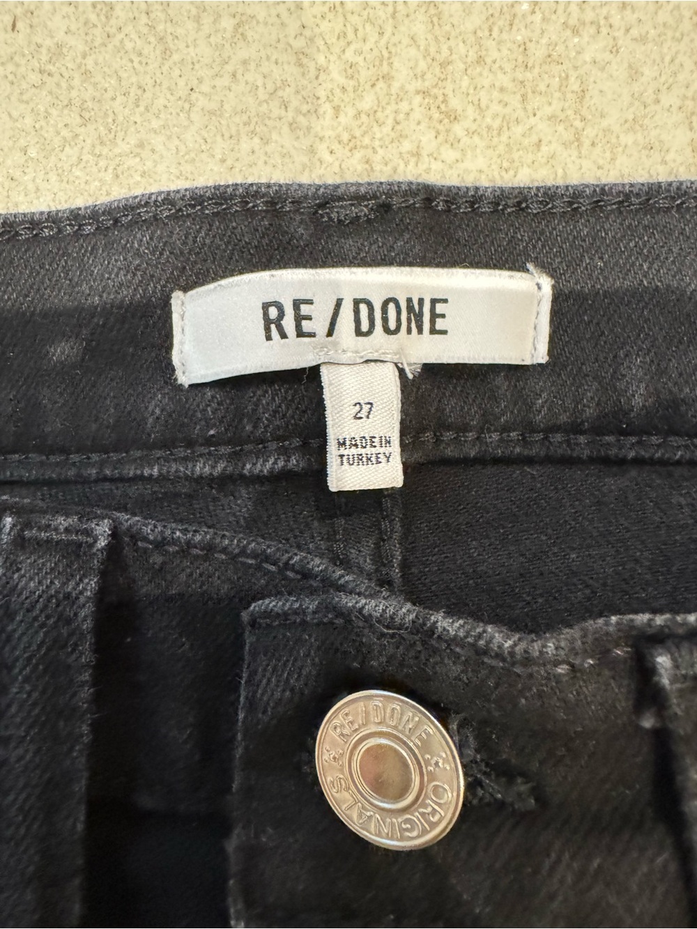 Re/Done Black Denim Jeans with Branded Button